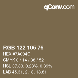 カラーコード: RGB 122 105 76 | qconv.com