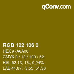 颜色代码: RGB 122 106 0 | qconv.com