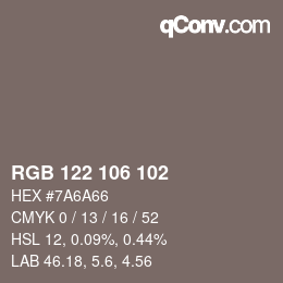 Código de color: RGB 122 106 102 | qconv.com