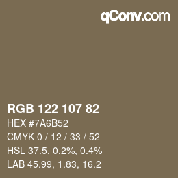 Color code: RGB 122 107 82 | qconv.com