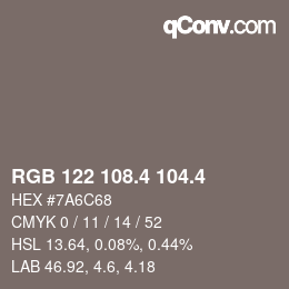 カラーコード: RGB 122 108.4 104.4 | qconv.com