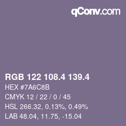 カラーコード: RGB 122 108.4 139.4 | qconv.com