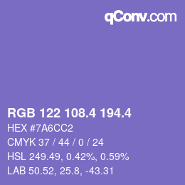 カラーコード: RGB 122 108.4 194.4 | qconv.com