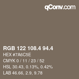 カラーコード: RGB 122 108.4 94.4 | qconv.com