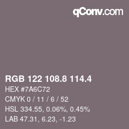 カラーコード: RGB 122 108.8 114.4 | qconv.com