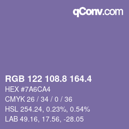 カラーコード: RGB 122 108.8 164.4 | qconv.com