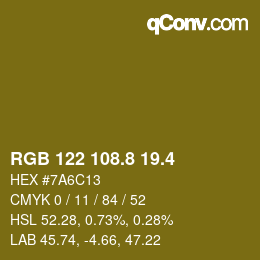 カラーコード: RGB 122 108.8 19.4 | qconv.com
