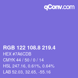 カラーコード: RGB 122 108.8 219.4 | qconv.com