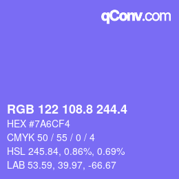 カラーコード: RGB 122 108.8 244.4 | qconv.com