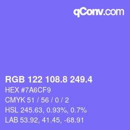 カラーコード: RGB 122 108.8 249.4 | qconv.com