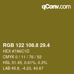 カラーコード: RGB 122 108.8 29.4 | qconv.com