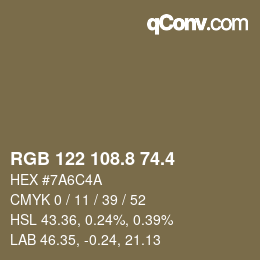 カラーコード: RGB 122 108.8 74.4 | qconv.com