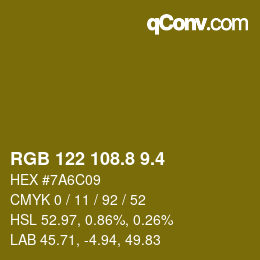 カラーコード: RGB 122 108.8 9.4 | qconv.com