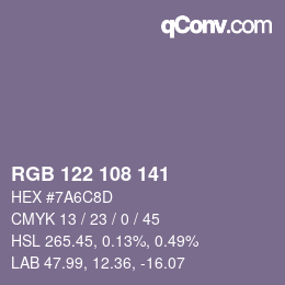 Color code: RGB 122 108 141 | qconv.com