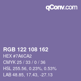 Color code: RGB 122 108 162 | qconv.com