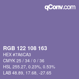 颜色代码: RGB 122 108 163 | qconv.com