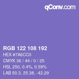 カラーコード: RGB 122 108 192 | qconv.com