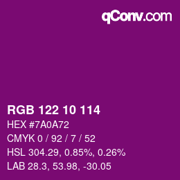 カラーコード: RGB 122 10 114 | qconv.com