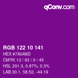 カラーコード: RGB 122 10 141 | qconv.com