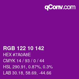 Color code: RGB 122 10 142 | qconv.com