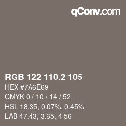 カラーコード: RGB 122 110.2 105 | qconv.com