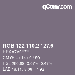 カラーコード: RGB 122 110.2 127.6 | qconv.com