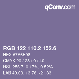 カラーコード: RGB 122 110.2 152.6 | qconv.com