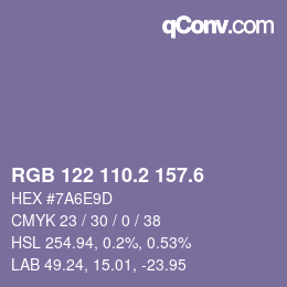 カラーコード: RGB 122 110.2 157.6 | qconv.com