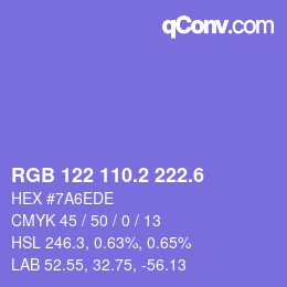 カラーコード: RGB 122 110.2 222.6 | qconv.com
