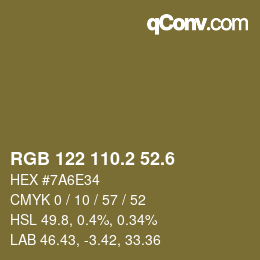 カラーコード: RGB 122 110.2 52.6 | qconv.com