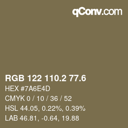 カラーコード: RGB 122 110.2 77.6 | qconv.com