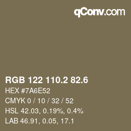 カラーコード: RGB 122 110.2 82.6 | qconv.com