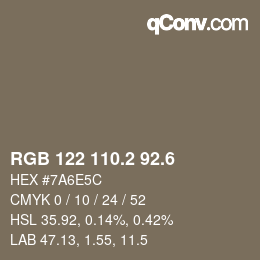 カラーコード: RGB 122 110.2 92.6 | qconv.com
