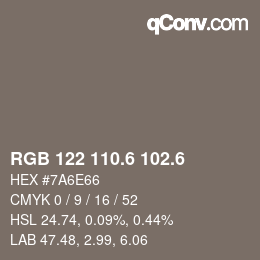 カラーコード: RGB 122 110.6 102.6 | qconv.com