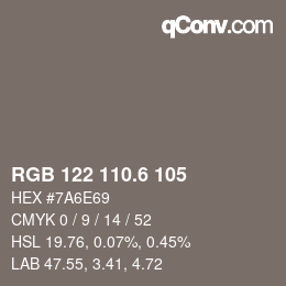 カラーコード: RGB 122 110.6 105 | qconv.com