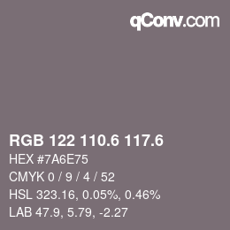 カラーコード: RGB 122 110.6 117.6 | qconv.com