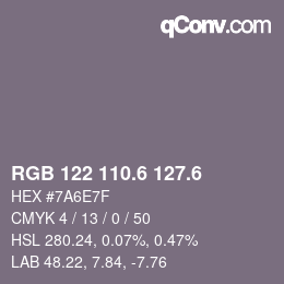 カラーコード: RGB 122 110.6 127.6 | qconv.com