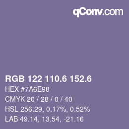 カラーコード: RGB 122 110.6 152.6 | qconv.com