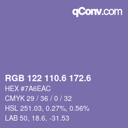 カラーコード: RGB 122 110.6 172.6 | qconv.com