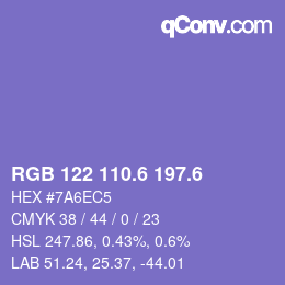 カラーコード: RGB 122 110.6 197.6 | qconv.com