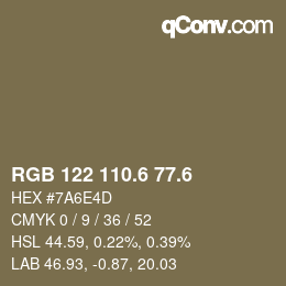 カラーコード: RGB 122 110.6 77.6 | qconv.com