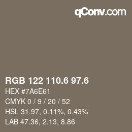 カラーコード: RGB 122 110.6 97.6 | qconv.com