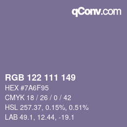 颜色代码: RGB 122 111 149 | qconv.com