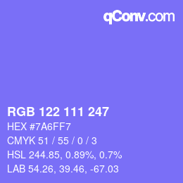Color code: RGB 122 111 247 | qconv.com