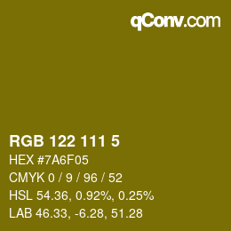 カラーコード: RGB 122 111 5 | qconv.com