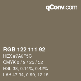 颜色代码: RGB 122 111 92 | qconv.com