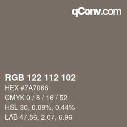 カラーコード: RGB 122 112 102 | qconv.com