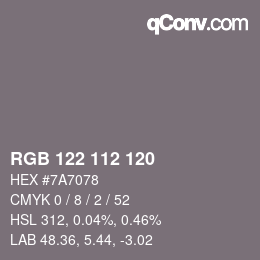 Color code: RGB 122 112 120 | qconv.com