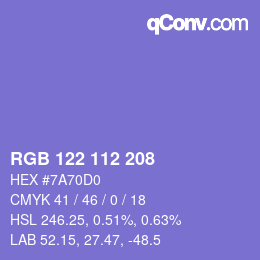 カラーコード: RGB 122 112 208 | qconv.com