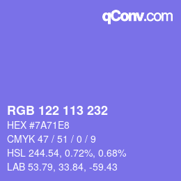 Color code: RGB 122 113 232 | qconv.com